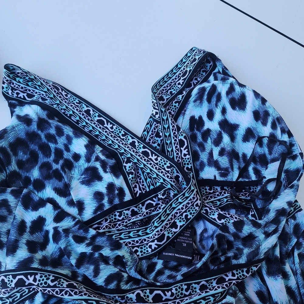 INC Internationa Leopard Print Maxi Dress Crisscross Back Blue Stretch V-Neck XL - Picture 13 of 14